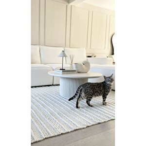 Nare, Yuvarlak Modern Çıtalı Orta Sehpa, Beyaz Beyaz