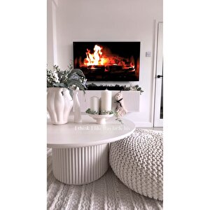 Nare, Yuvarlak Modern Çıtalı Orta Sehpa, Beyaz