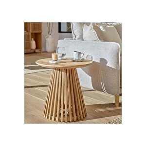 Side, Yuvarlak Country Çıtalı Yan Servis Sehpası, Natural Ceviz