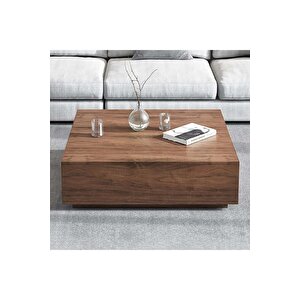 Lesley, Kare Traverten Mermer Desenli Modern Orta Sehpa, Ceviz Ceviz