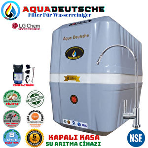 Aqua Deutsche Premi̇um Gri Beyaz Renk. 8 Litre. Gümüş İyon Tatlandiricili Su Arıtma Cihazı