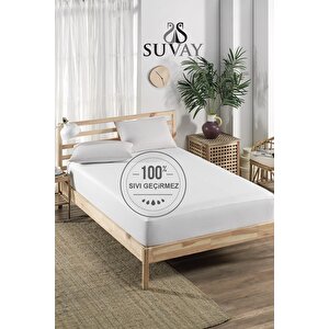 Pamuklu Fitted Full Kenar Su Sıvı Geçirmez Çarşaf Alez Tek Çift Kişilik Beyaz Renkli Yatak Koruyucu 150x200 cm