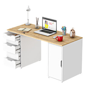 Clm112-Meşe Dolaplı Ve 5 Çekmeceli Çalışma Masası
