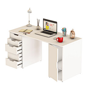 Clm112-Beyaz Dolaplı Ve 5 Çekmeceli Çalışma Masası