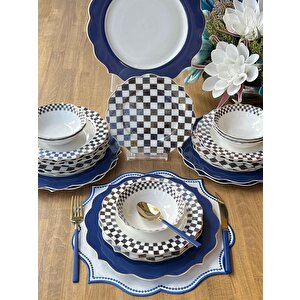 Yemek Takımı Lacivert Dama 24 Parça 6 Kişilik