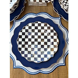 Yemek Takımı Lacivert Dama 24 Parça 6 Kişilik