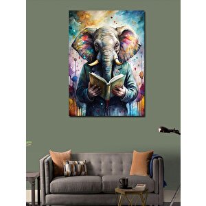 Kanvas Tablo Kitap Okuyan Fil 100x140 cm