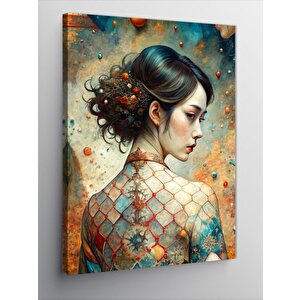 Kanvas Tablo Asyalı File Elbiseli Yan Bakan Kız 70x100 cm