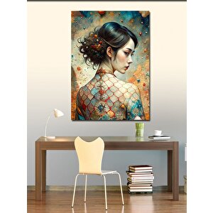 Kanvas Tablo Asyalı File Elbiseli Yan Bakan Kız 70x100 cm