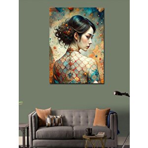 Kanvas Tablo Asyalı File Elbiseli Yan Bakan Kız 70x100 cm