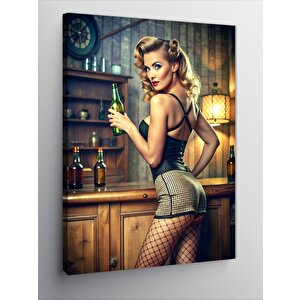 Kanvas Tablo Bardaki Fileli Çoraplı Kadın 100x140 cm