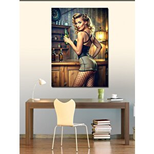 Kanvas Tablo Bardaki Fileli Çoraplı Kadın 100x140 cm