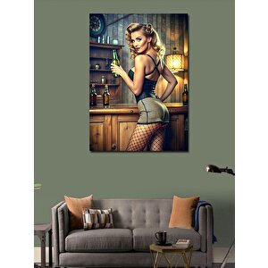 Kanvas Tablo Bardaki Fileli Çoraplı Kadın 100x140 cm