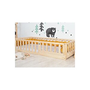 50 Cm Korkuluklu Montessori Karyola - Ahşap Çocuk Karyolası - Opmont-15 70x130 cm