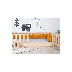 50 Cm Korkuluklu Montessori Karyola - Ahşap Çocuk Karyolası - Opmont-15 70x130 cm
