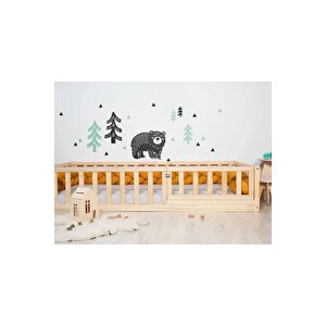 50 Cm Korkuluklu Montessori Karyola - Ahşap Çocuk Karyolası - Opmont-15 70x130 cm