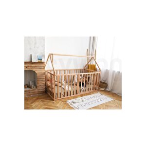 75 Cm Korkuluklu Ahşap Montessori Karyola - Masif Ahşap Karyola - Opmont05-75 100x200 cm
