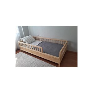 Montessori Çocuk Karyola - Montessori Yatak - Ahşap Karyola - 45 Cm Korkuluklu - Oppipo56