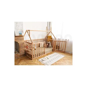 75 Cm Korkuluklu Ahşap Montessori Karyola - Masif Ahşap Karyola - Opmont05-75 120x200 cm