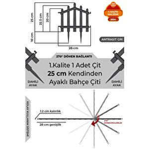 Dekoratif Plastik Bahçe Çiti Ve Peyzaj Çiti 1 Adet Çi̇t (y: 25 Cm / G: 25 Cm) Toprak Ayaklı - Antrasit Gri Antrasit Gri