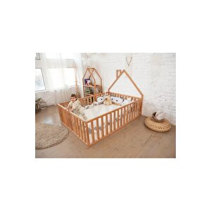 Ahşap Montessori Karyola - Masif Ahşap Karyola - Montessori Çocuk Ve Bebek Yatak Opmont-08 100x200 cm