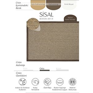 Boston Art 01 Hasır Dokulu Balkon Halısı İthal Sisal Halı Yolluk Bordürlü Mutfak Halısı 80x350 cm