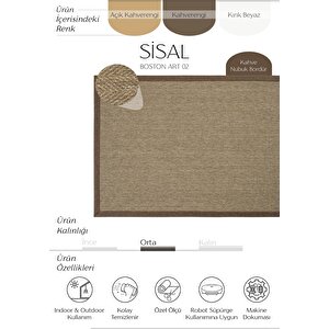 Boston Art 02 Hasır Dokulu Balkon Halısı İthal Sisal Halı Yolluk Bordürlü Mutfak Halısı 120x450 cm