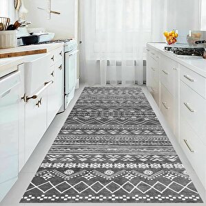Etnik Desen Halı, İskandinav Halı, Gri Renk Halı, Salon Halısı, Yıkanabilir Halı, Kaymaz Taban, Mutfak Halısı, Yolluk, Bohem Dekorasyon 100x200 cm