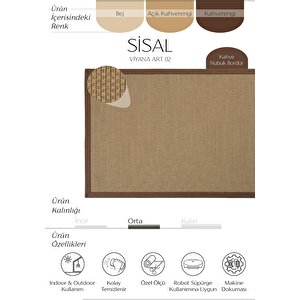 Viyana Art 02 Hasır Dokulu Balkon Halısı İthal Sisal Halı Yolluk Bordürlü Mutfak Halısı 200x290 cm