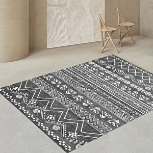 Etnik Desen Halı, İskandinav Halı, Gri Renk Halı, Salon Halısı, Yıkanabilir Halı, Kaymaz Taban, Mutfak Halısı, Yolluk, Bohem Dekorasyon 120x180 cm
