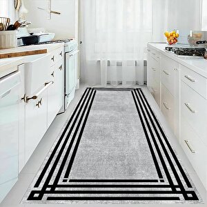 Çizgili Halı, Gri Renk Halı, Salon Halısı, Yıkanabilir Halı, Kaymaz Taban, Mutfak Halısı, Yolluk, Ev Dekorasyonu 100x300 cm