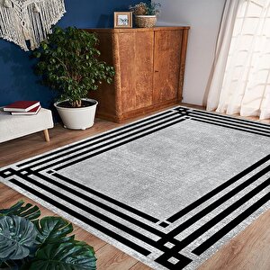 Çizgili Halı, Gri Renk Halı, Salon Halısı, Yıkanabilir Halı, Kaymaz Taban, Mutfak Halısı, Yolluk, Ev Dekorasyonu 100x300 cm