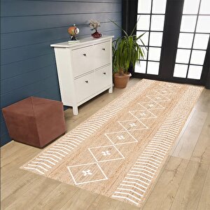 Dijital Baskı Hasır Desen Halı, İskandinav Halı, Salon Halısı, Yıkanabilir Halı, Kaymaz Taban, Mutfak Halısı, Yolluk, Ev Dekorasyonu 100x350 cm