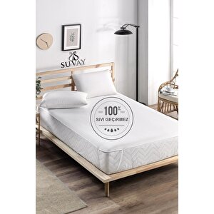Su Sıvı Geçirmez Lastikli Pamuklu Alez Tek & Çift Kişilik Yatak Koruyucu Beyaz Renkli Yatak Alezi 180x200 cm
