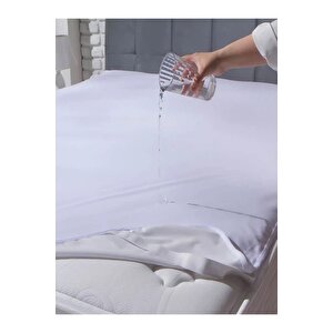 Su Sıvı Geçirmez Lastikli Pamuklu Alez Tek & Çift Kişilik Yatak Koruyucu Beyaz Renkli Yatak Alezi 150x200 cm