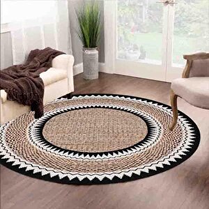 Dijital Baskı Hasır Desen Halı, Yuvarlak Halı, İskandinav Halı, Salon Halısı, Yıkanabilir Halı, Kaymaz Taban, Mutfak Halısı, Yolluk, Ev Dekorasyonu 120x120 cm