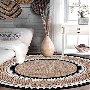 Dijital Baskı Hasır Desen Halı, Yuvarlak Halı, İskandinav Halı, Salon Halısı, Yıkanabilir Halı, Kaymaz Taban, Mutfak Halısı, Yolluk, Ev Dekorasyonu 120x120 cm