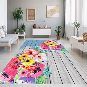 Çiçek Desen Koridor Halısı, Dekoratif Yolluk, Koridor Halısı, Uzun Halı, Antre Halı, Çiçekli Halı, 80x250 cm