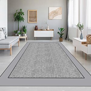 Kazayağı Desen Halı, Gri Renk Halı, Salon Halısı, Yıkanabilir, Kaymaz Taban, Mutfak Halısı, Yolluk, 140x200 cm