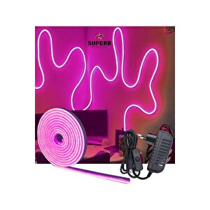 Sb-6503 Neon Led Şerit Seti 5 Metre Pembe Işık Butonlu Ve Adaptör Pembe