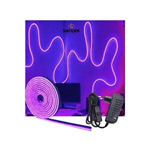 Sb-6503 Neon Led Şerit Seti 5 Metre Mor Işık Butonlu Ve Adaptör Mor