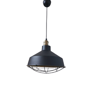 Rys Retro Metal Siyah Dekoratif Eskitme Duylu Kafesli Siyah İçi Siyah Kafe Mutfak Avize Çap:30 Cm