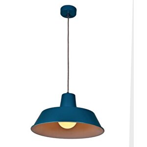 Retro Metal Dekoratif Mavi Içi  Rustik Tekli Sarkıt Avize Çap 35 Cm