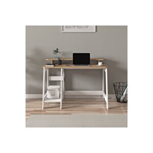 Country Çalışma Masası, Bilgisayar Masası Beyaz/kilim, Ev-ofis Beyaz-Kahverengi
