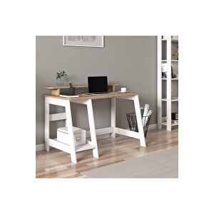 Country Çalışma Masası, Bilgisayar Masası Beyaz/kilim, Ev-ofis Beyaz-Kahverengi