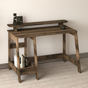 Country Ergonomik Çalışma Masası, Modern Bilgisayar Masası - Antik Ceviz, Ev-ofis Doğal