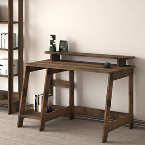 Country Ergonomik Çalışma Masası, Modern Bilgisayar Masası - Antik Ceviz, Ev-ofis Doğal