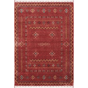 Galata 20 Kırmızı Halı Otantik Salon Halısı İskandinav Bambu Halı El Dokuma Koridor Halısı 90x200 cm