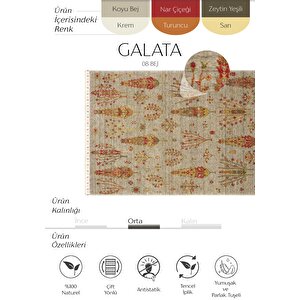 Galata 08 Bej Halı Otantik Salon Halısı İskandinav Bambu Halı El Dokuma Koridor Halısı 90x150 cm