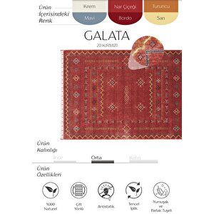 Galata 20 Kırmızı Halı Otantik Salon Halısı İskandinav Bambu Halı El Dokuma Koridor Halısı 200x290 cm